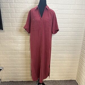 Wrap London Red Midi Dress Sz 8 Cottagecore Linen Button Down Collared Old Money